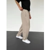 Erkek Beli Lastikli Likralı Kumaş Bagy Pantolon-Krem