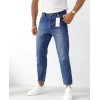 Erkek Boyfriend Yırtık Detaylı Likrasız Kot Pantolon - Koyu Mavi