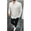 Erkek Dar Kesim Ham Keten Gömlek- Beyaz