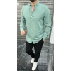Erkek Dar Kesim Ham Keten Gömlek- SuYeşili
