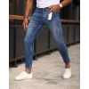 Erkek Dar Kesim Silim fit Likralı Yırtık Kot Pantolon- Mavi
