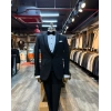 Erkek Dar Kesim Slimfit Kırlangıç Yaka Damatlık Takım Elbise-Siyah