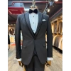 Erkek Dar Kesim Slimfit Kırlangıç Yaka Damatlık Takım Elbise-Siyah