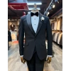 Erkek Dar Kesim Slimfit Kırlangıç Yaka Damatlık Takım Elbise-Siyah
