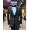 Erkek Dar Kesim Slimfit Kırlangıç Yaka Damatlık Takım Elbise-Siyah