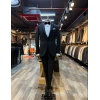 Erkek Dar Kesim Slimfit Kırlangıç Yaka Damatlık Takım Elbise-Siyah
