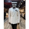 Erkek Dar Kesim Slimfit Kruvaze Damatlık Takım Elbise-Beyaz-Beyaz