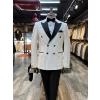 Erkek Dar Kesim Slimfit Kruvaze Damatlık Takım Elbise-Beyaz-Siyah