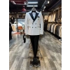 Erkek Dar Kesim Slimfit Kruvaze Damatlık Takım Elbise-Beyaz-Siyah