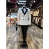 Erkek Dar Kesim Slimfit Kruvaze Damatlık Takım Elbise-Beyaz-Siyah