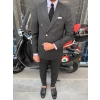 Erkek Dar Kesim Slimfit Metal Düğme Kruvaze Takım Elbise-Füme