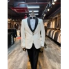 Erkek Dar Kesim Slimfit Şal Yaka Damatlık Takım Elbise-Beyaz