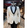 Erkek Dar Kesim Slimfit Şal Yaka Damatlık Takım Elbise-Beyaz