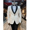 Erkek Dar Kesim Slimfit Şal Yaka Damatlık Takım Elbise-Beyaz