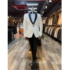Erkek Dar Kesim Slimfit Şal Yaka Damatlık Takım Elbise-Beyaz