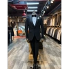 Erkek Dar Kesim Slimfit Şal Yaka Damatlık Takım Elbise-Siyah