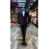 Erkek Dar Kesim Slimfit Yelekli Yakası Çıkabilen Damatlık Takım Elbise-Bordo