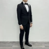 Erkek Dar Kesim Slimfit Yelekli Yakası Çıkabilen Damatlık Takım Elbise-Siyah