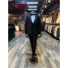 Erkek Dar Kesim Slimfit Yelekli Yakası Çıkabilen Damatlık Takım Elbise-Siyah