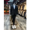 Erkek Dar Kesim Torba Cep Çift Dügme Takım Elbise-Siyah