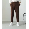 Erkek Dar Kesim Yüksek Bel Pileli Duble Paça Keten Pantolon-Kahve