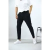 Erkek Dar Kesim Yüksek Bel Pileli Duble Paça Keten Pantolon-Siyah