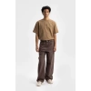Erkek Geniş Kalıp Baggy Kot Pantolon - Kahverengi