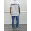 Erkek Normal Kesim Bisiklet Drop Size Yazılı Tişört-Beyaz