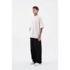 Erkek Owersize Kalıp Basic Tişört - Krem