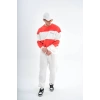 Erkek Owersize Kalıp İçi Şardonlu Çizgili Sweatshirt -Kırmızı