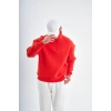 Erkek Owersize Kalıp İçi Şardonlu Yakası Fermuarlı Sweatshirt -Kırmızı