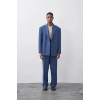 Erkek Owersıze Kruvaze Takım Elbise-Mavi