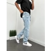 Erkek Rahat Kalıp Kar Yıkamalı Baggy Kot Pantolon - A Mavi