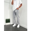 Erkek Rahat Kalıp Taşlamalı Baggy Kot Pantolon - Açık Gri