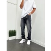 Erkek Rahat Kalıp Taşlamalı Baggy Kot Pantolon - Füme