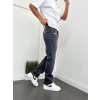 Erkek Rahat Kalıp Taşlamalı Baggy Kot Pantolon - Füme