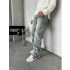 Erkek Rahat Kalıp Taşlamalı Kar Yıkamalı Baggy Kot Pantolon -Krem M