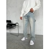 Erkek Rahat Kalıp Taşlamalı Kar Yıkamalı Baggy Kot Pantolon -Krem M