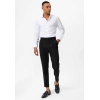 Erkek Yüksek Bel Pileli Tokalı Kumaş Pantolon- Siyah