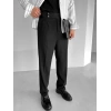 Erkek Yüksek Bel Rahat Kesim Pileli Pantolon-Siyah