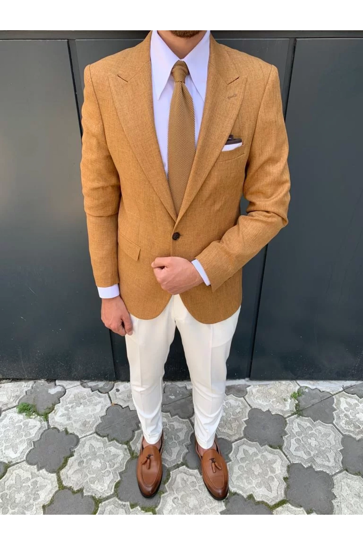 Erkek Dar Kesim Slimfit Tek Ceket - Hardal Sarısı