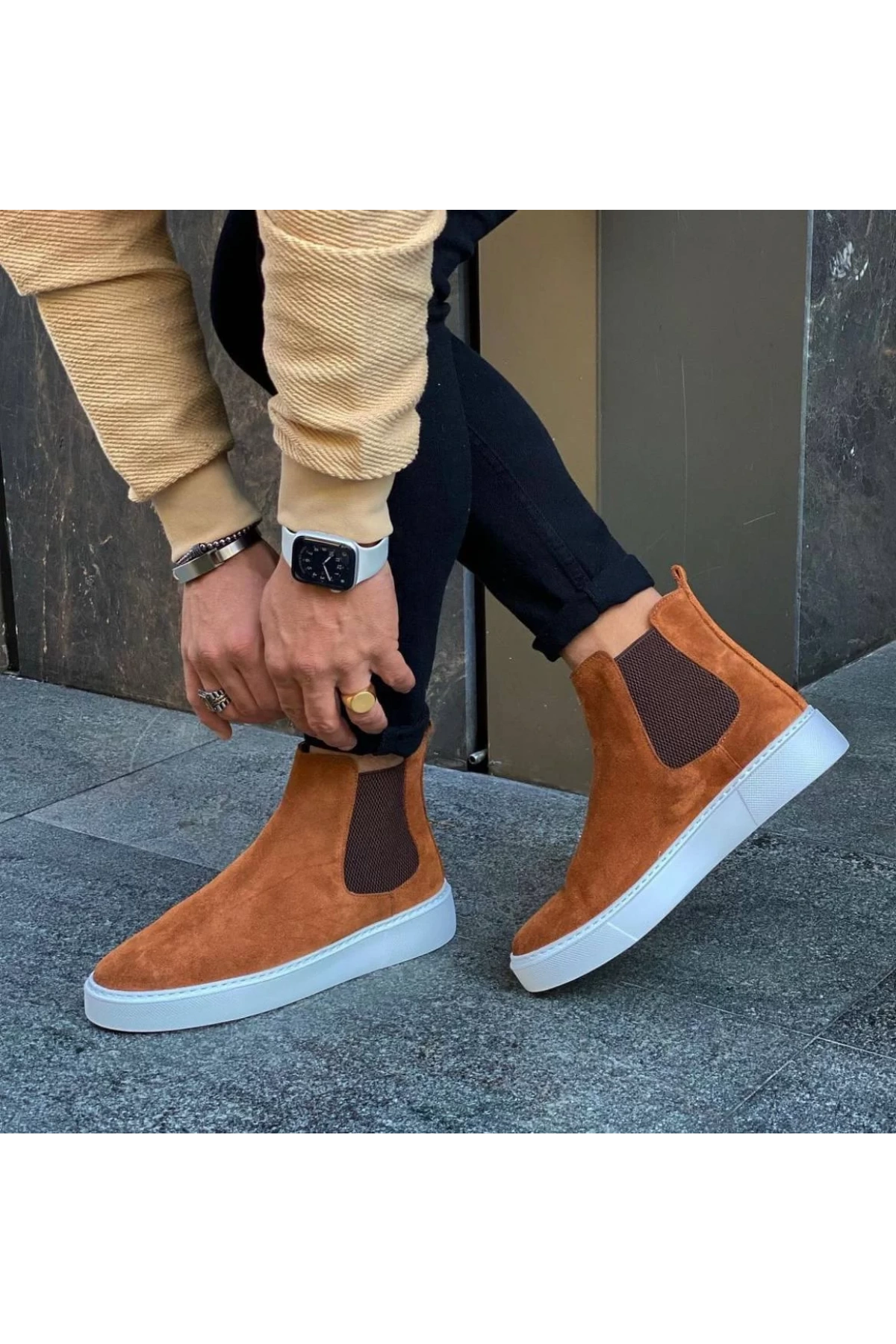 Yeni Sezon Erkek Eva Taban Deri Chelsea Bot - Taba