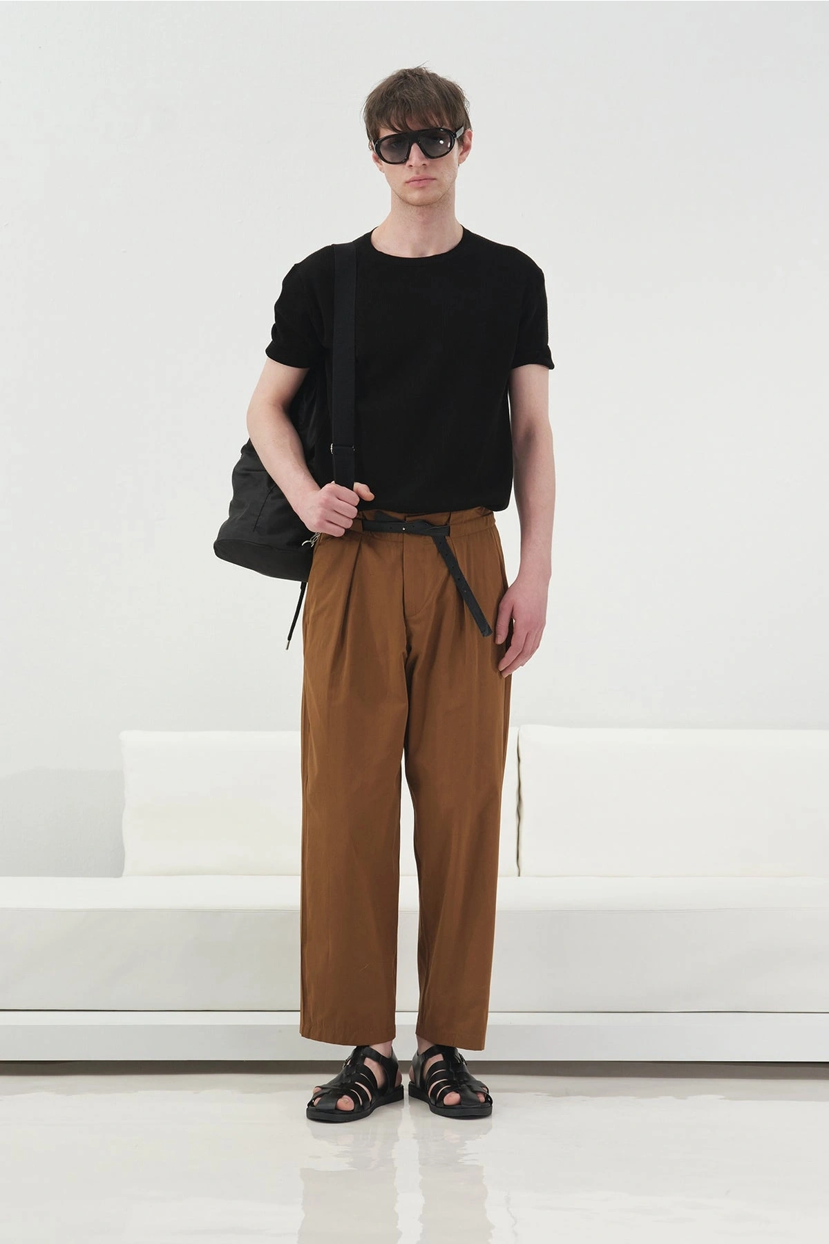 Erkek Normal Kesim Bisiklet Yaka Triko Thişört -Siyah