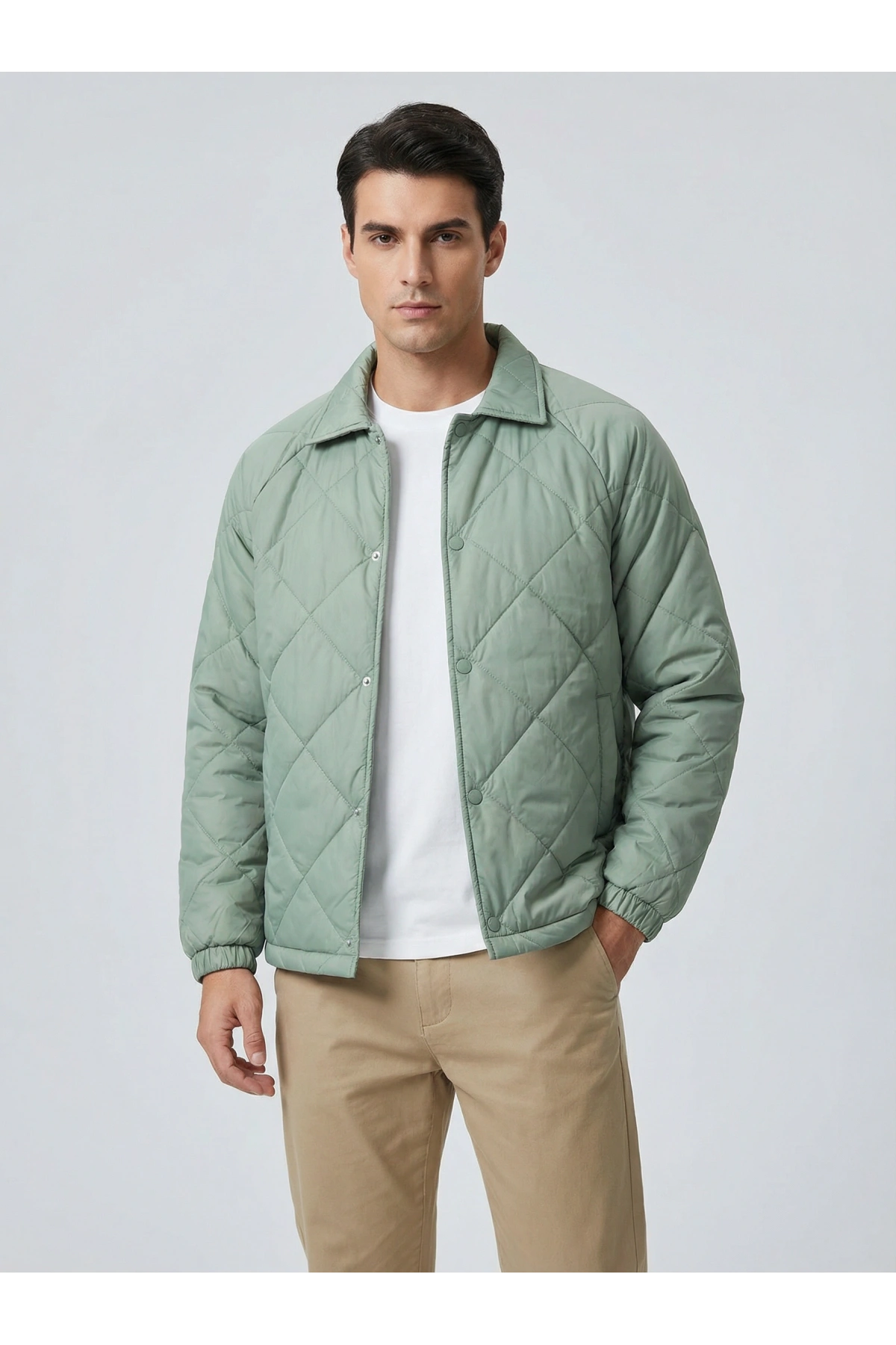 Erkek Normal Kalıp Jel Dolgu Desenli Mont - Yeşil