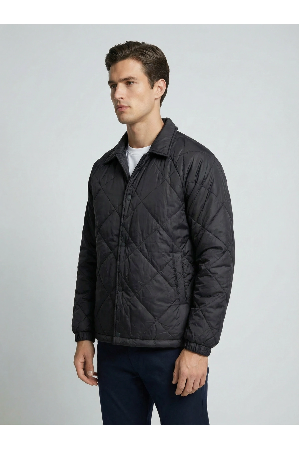Erkek Normal Kalıp Jel Dolgu Desenli Mont - Siyah