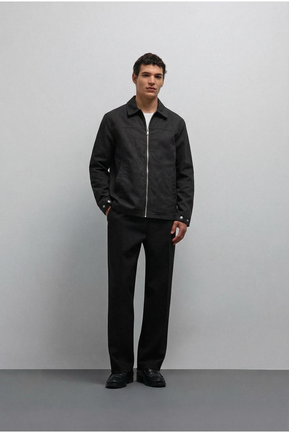 Erkek Normal Kalıp İnce Baharlık Mont- Siyah
