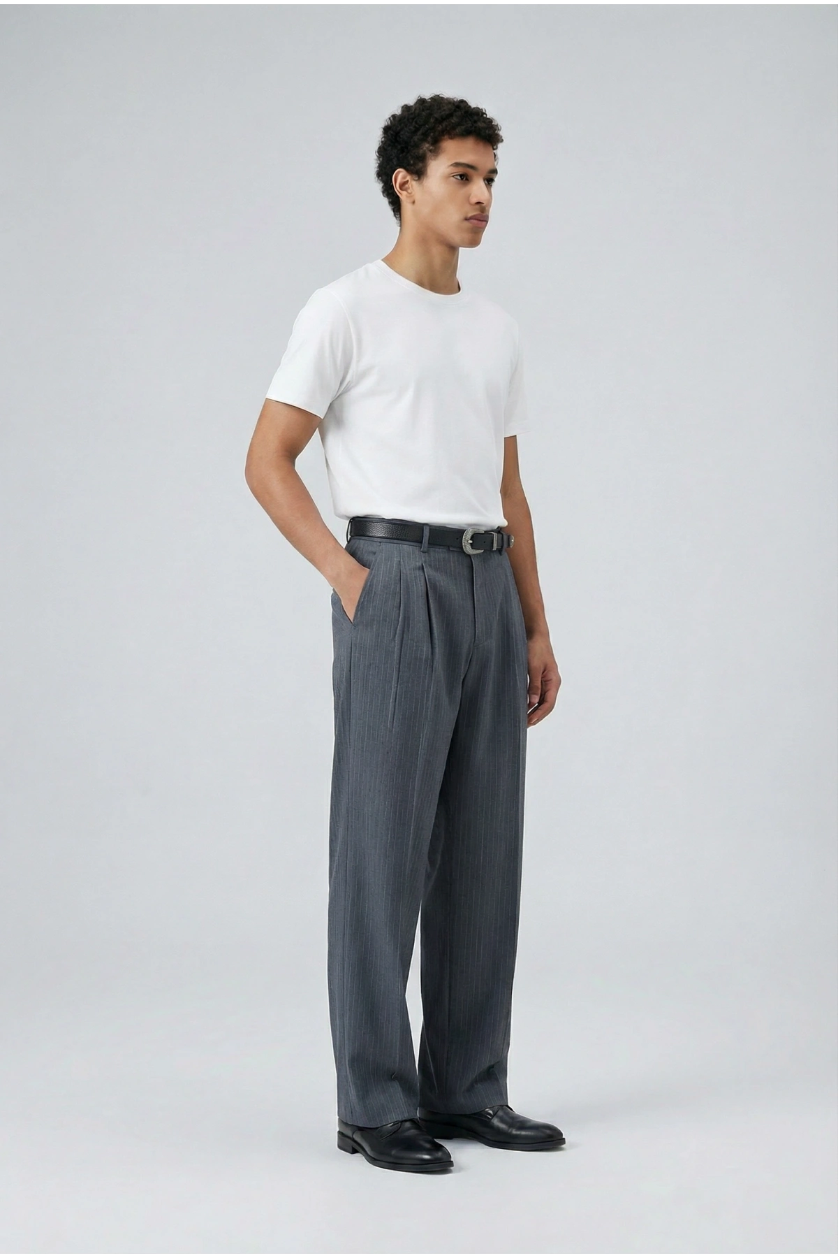Erkek Rahat Kesim Bagy Çizgili Pantolon- Gri