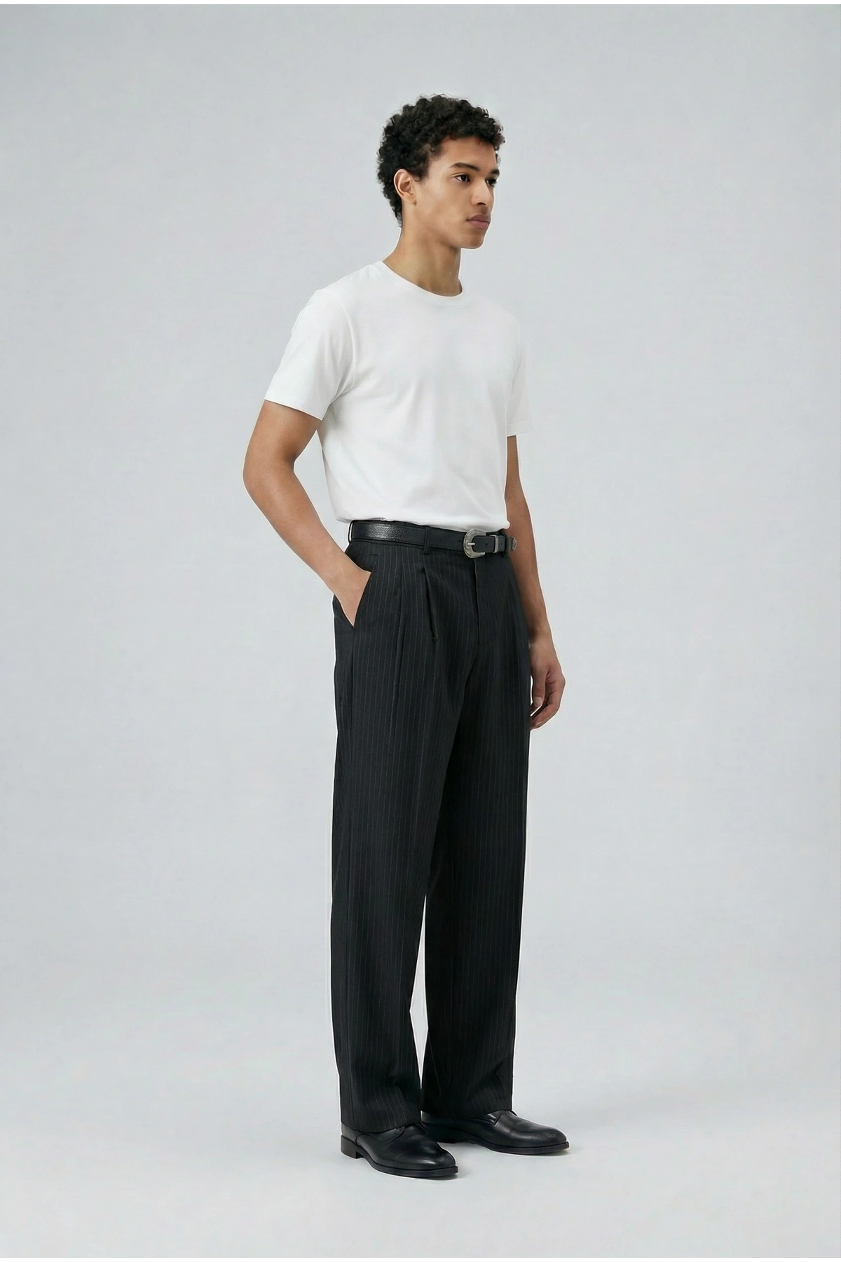 Erkek Rahat Kesim Bagy Çizgili Pantolon- Siyah