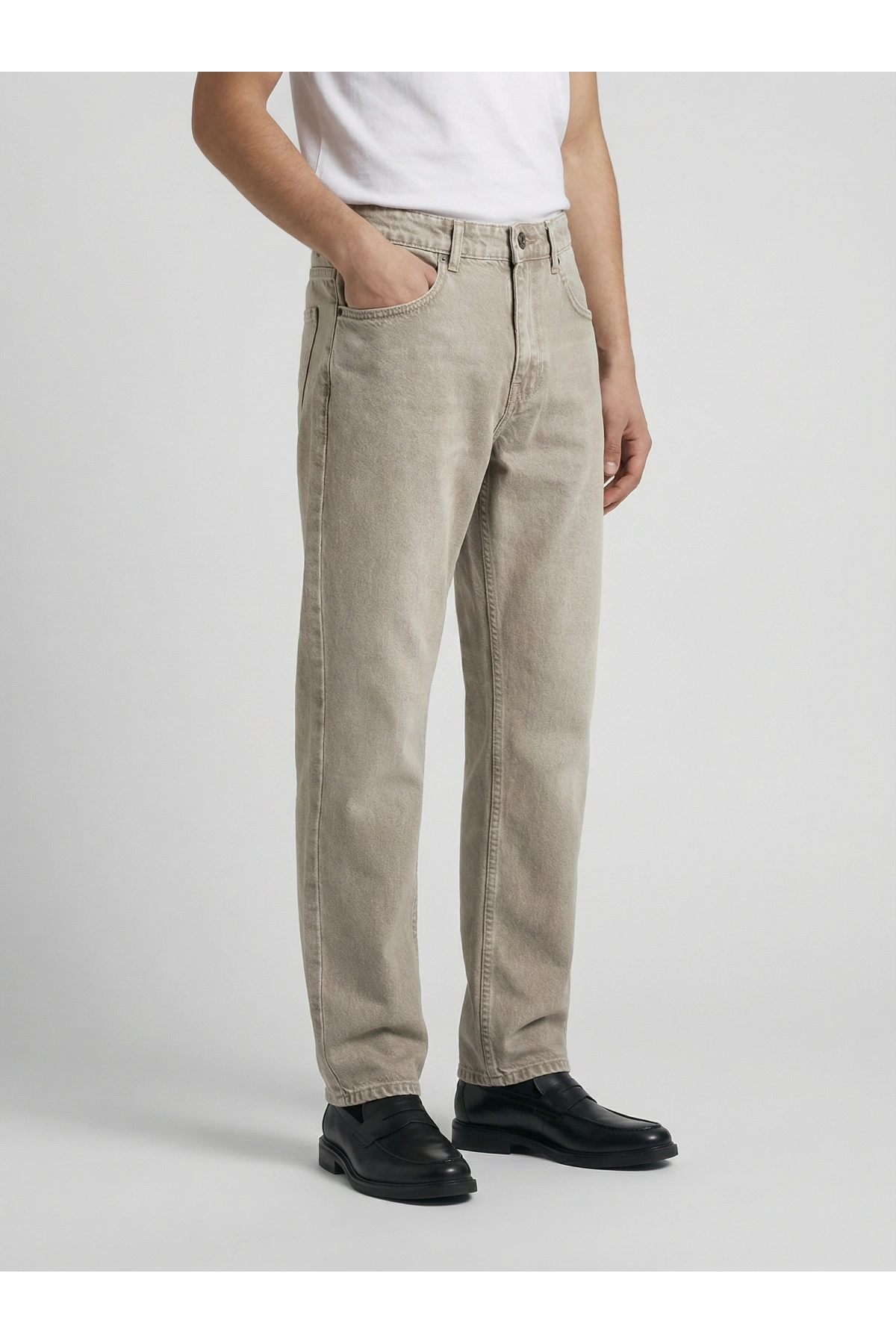 Erkek Rahat Kesim Bagy Kalıp Kot Pantolon- Bej