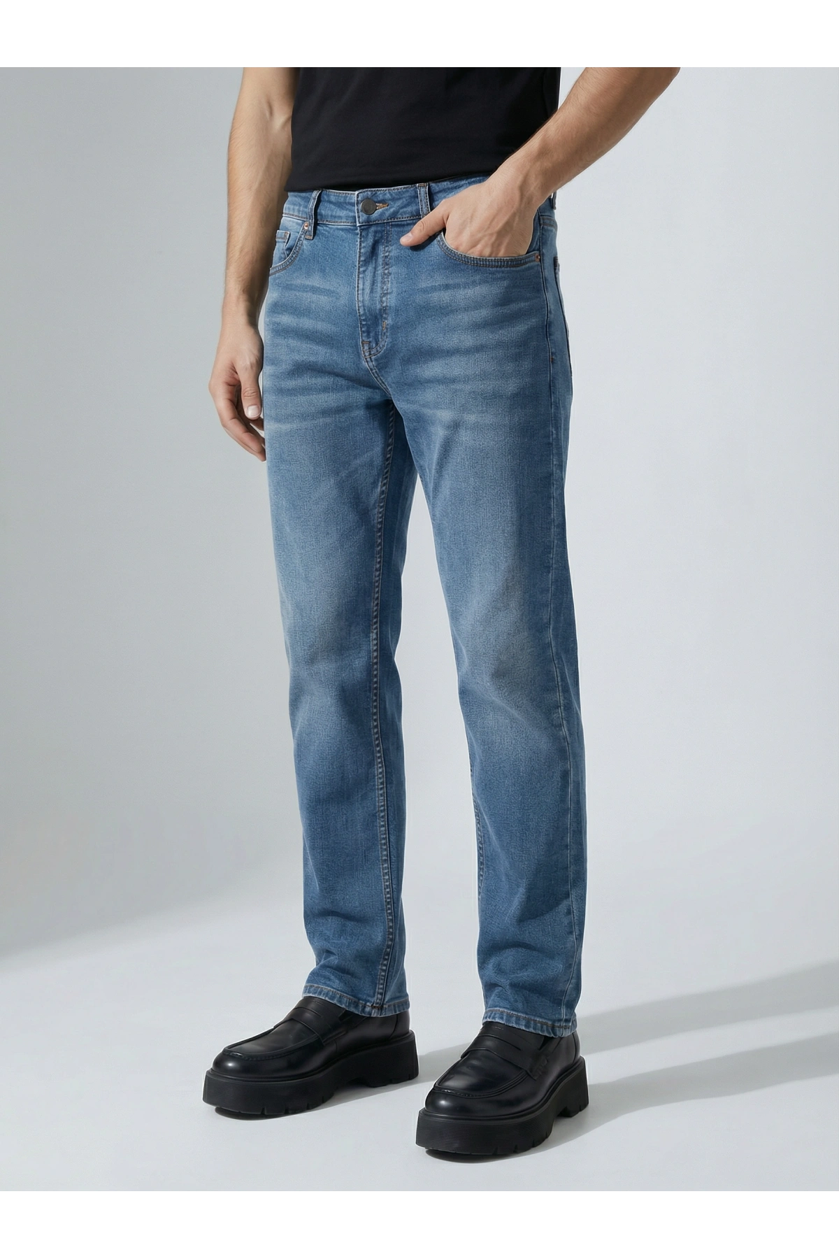 Erkek Dar Kesim Regularfit Likralı Kot Pantolon -Mavi